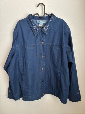 Vintage RiverChase DenimShirt Embroidered Collar Jean Jacket - Navy by